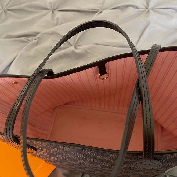 Authentic Louis Vuitton Damier Neverfull MM Leather Brown Tote Bag - Picture 4 of 12